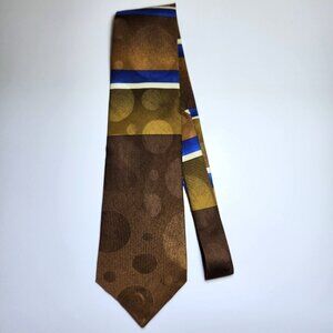 Andriano Men's Tie 100% Silk Brown Green Blue Geometric Stripes Circles …